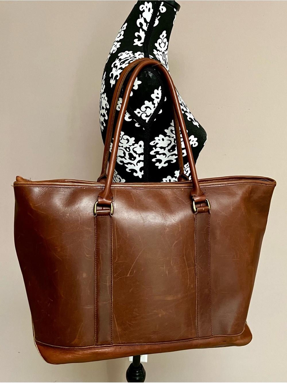L.L.BEAN Vintage 90s Town & Field Leather CarryAll Bag w/Wildlife Lining & Brass